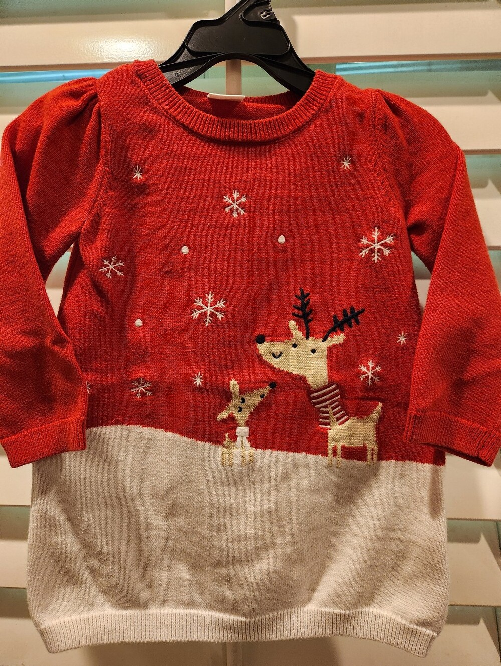 Gymboree Red & Cream Reindeer Knit Sweater Dress, Size 18-24M